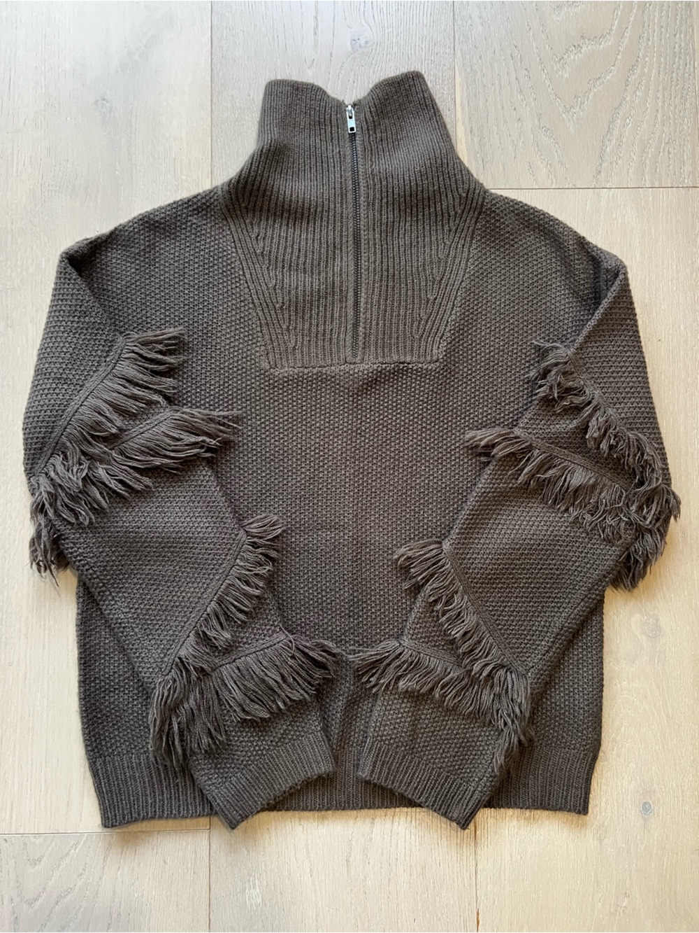 Hem & Thread Knit Western Chic Fringe Long Sleeve Zip Up Medium